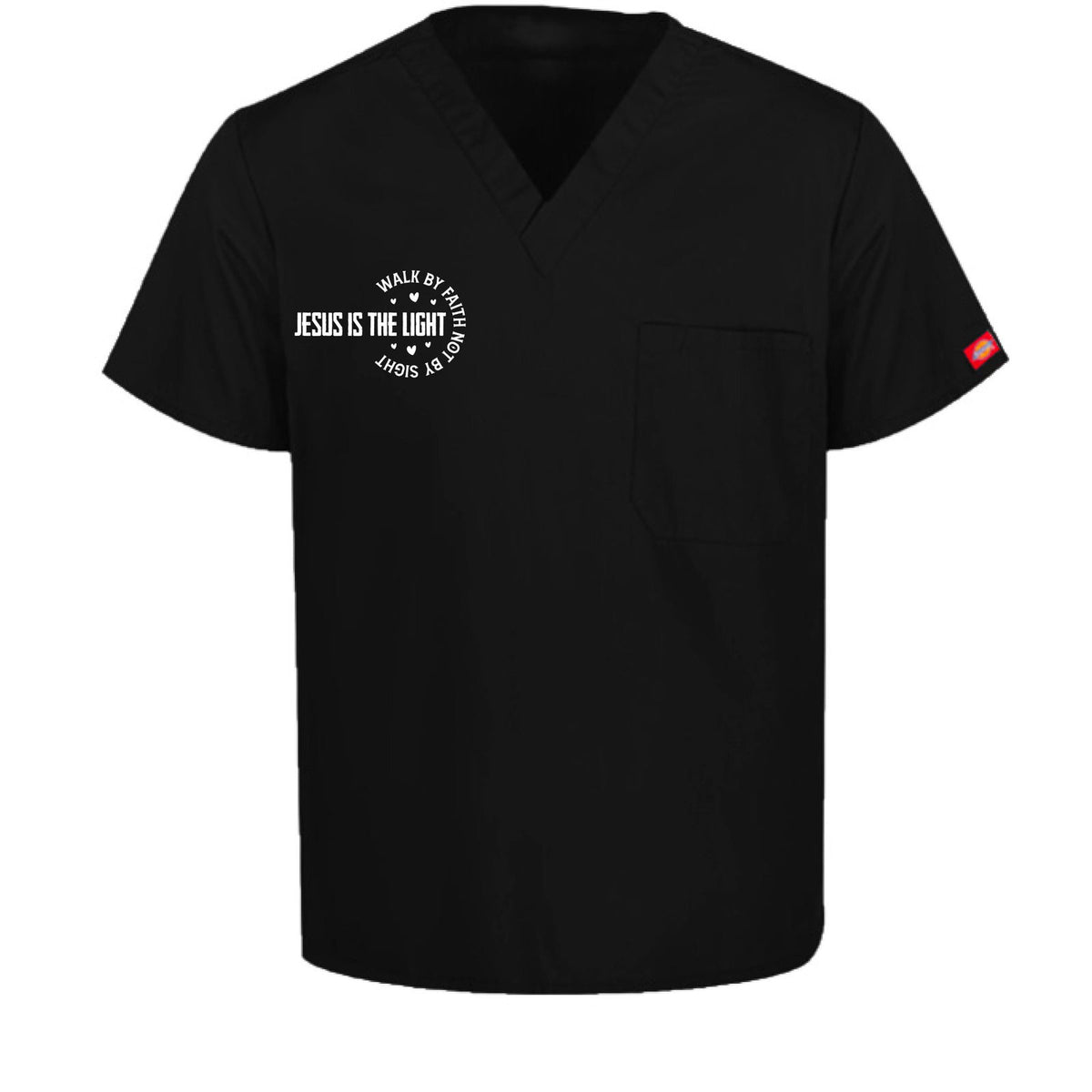 Walk By Faith Unisex 1-Pocket Tuckable V-Neck Medical Scrub Top - ClaimedbyGodDesigns