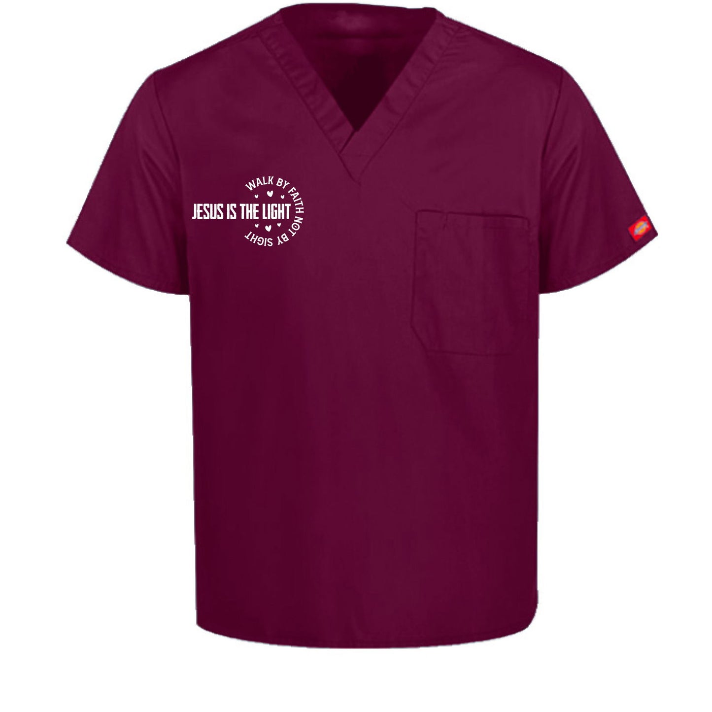 Walk By Faith Unisex 1-Pocket Tuckable V-Neck Medical Scrub Top - ClaimedbyGodDesigns