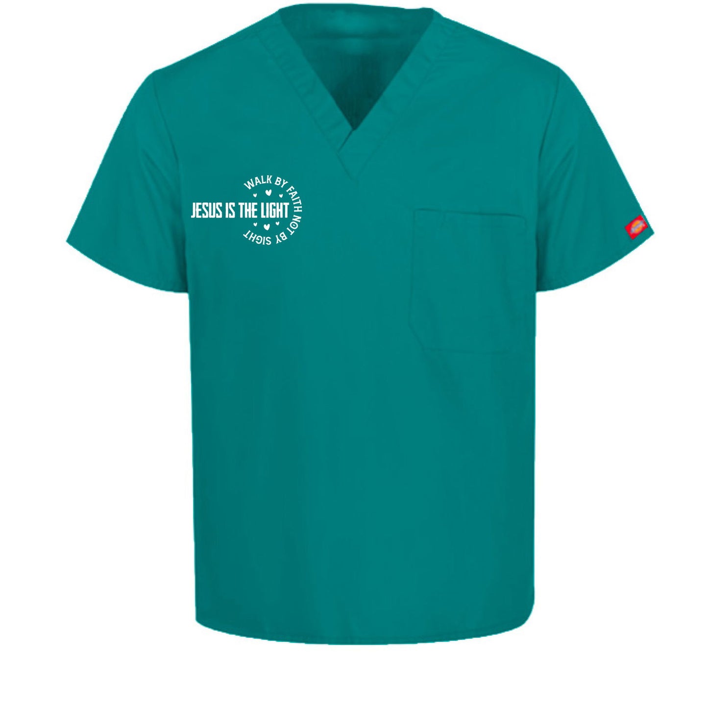 Walk By Faith Unisex 1-Pocket Tuckable V-Neck Medical Scrub Top - ClaimedbyGodDesigns