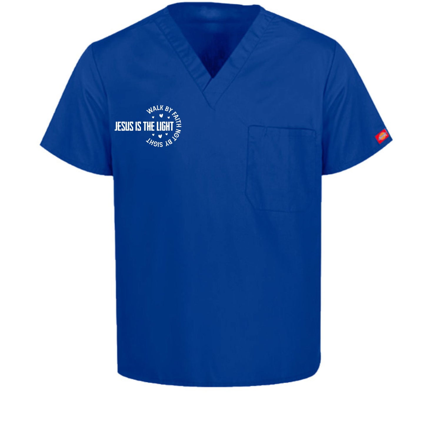 Walk By Faith Unisex 1-Pocket Tuckable V-Neck Medical Scrub Top - ClaimedbyGodDesigns