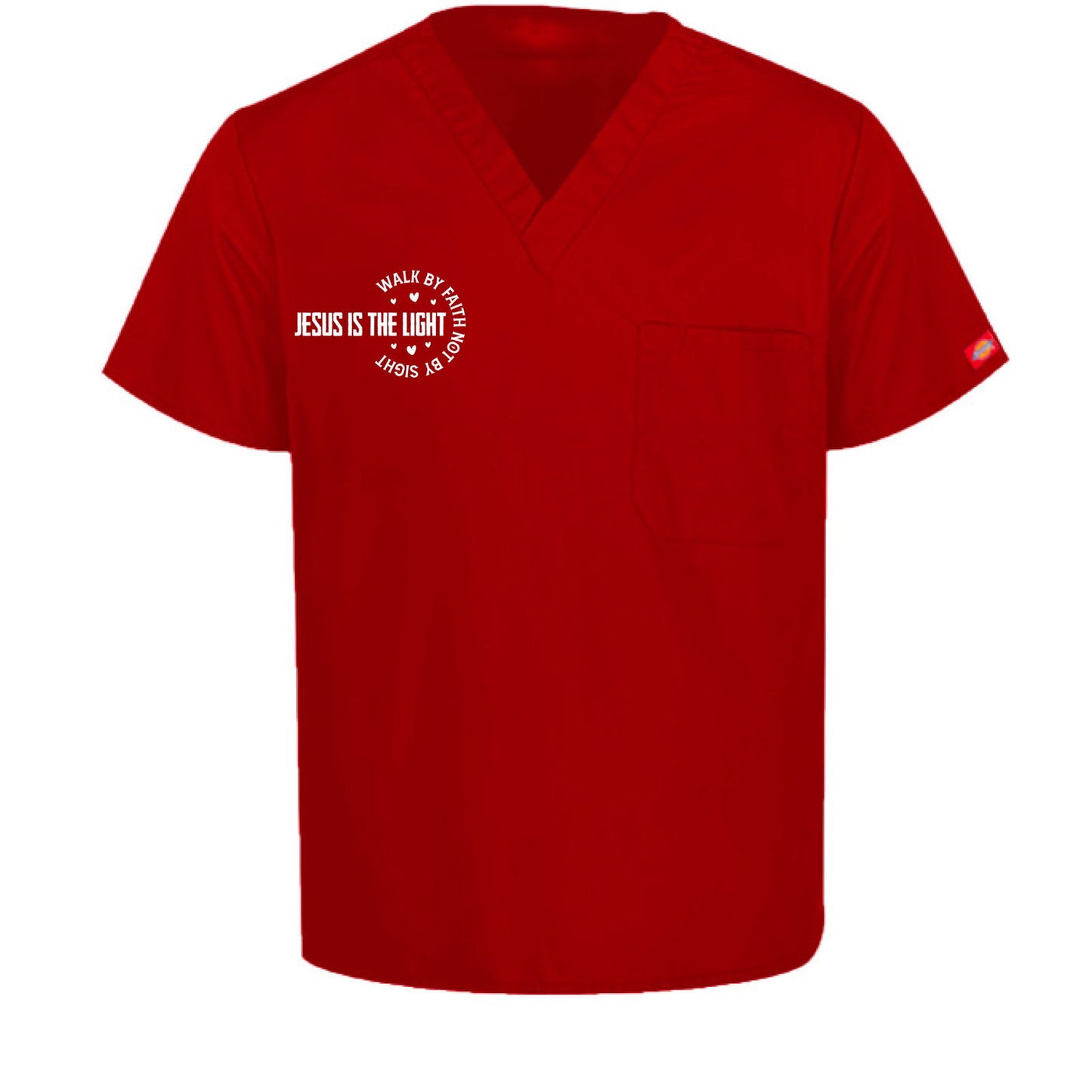 Walk By Faith Unisex 1-Pocket Tuckable V-Neck Medical Scrub Top - ClaimedbyGodDesigns