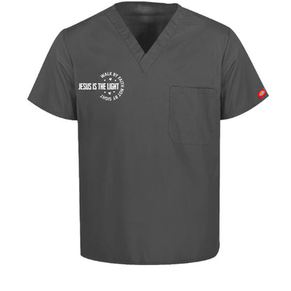 Walk By Faith Unisex 1-Pocket Tuckable V-Neck Medical Scrub Top - ClaimedbyGodDesigns