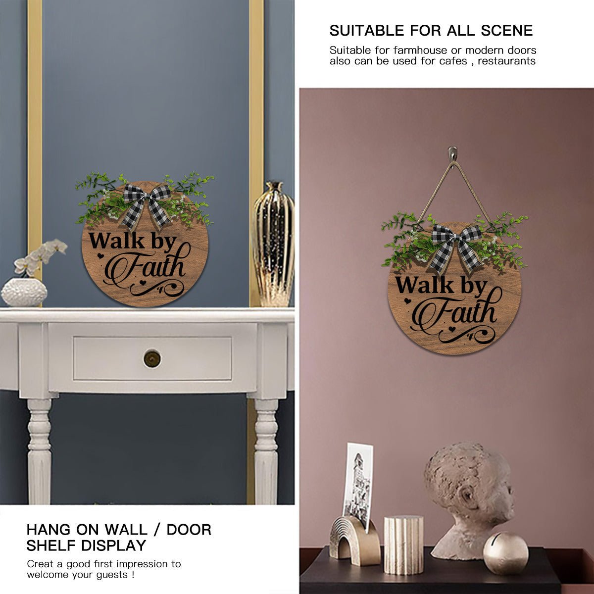 Walk by Faith Christian Wooden Hanging Sign - ClaimedbyGodDesigns