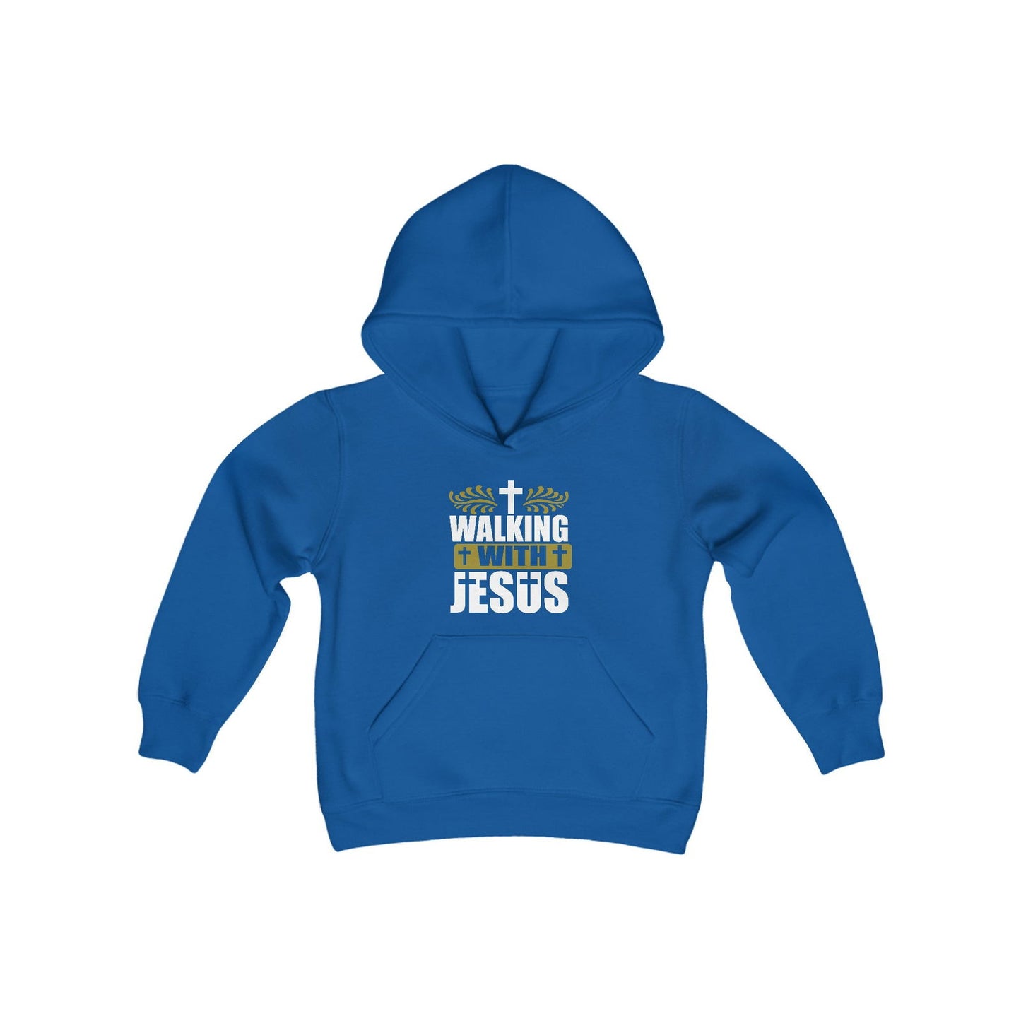 Walking With Jesus Youth Heavy Blend Christian Hooded Sweatshirt - ClaimedbyGodDesigns
