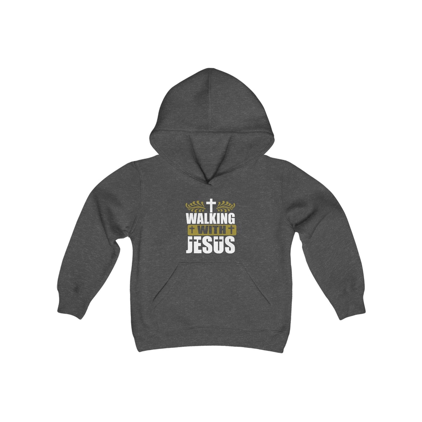Walking With Jesus Youth Heavy Blend Christian Hooded Sweatshirt - ClaimedbyGodDesigns