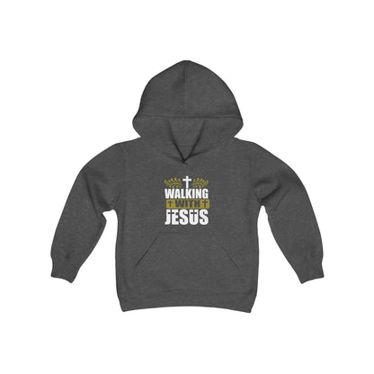 Walking With Jesus Youth Heavy Blend Christian Hooded Sweatshirt - ClaimedbyGodDesigns
