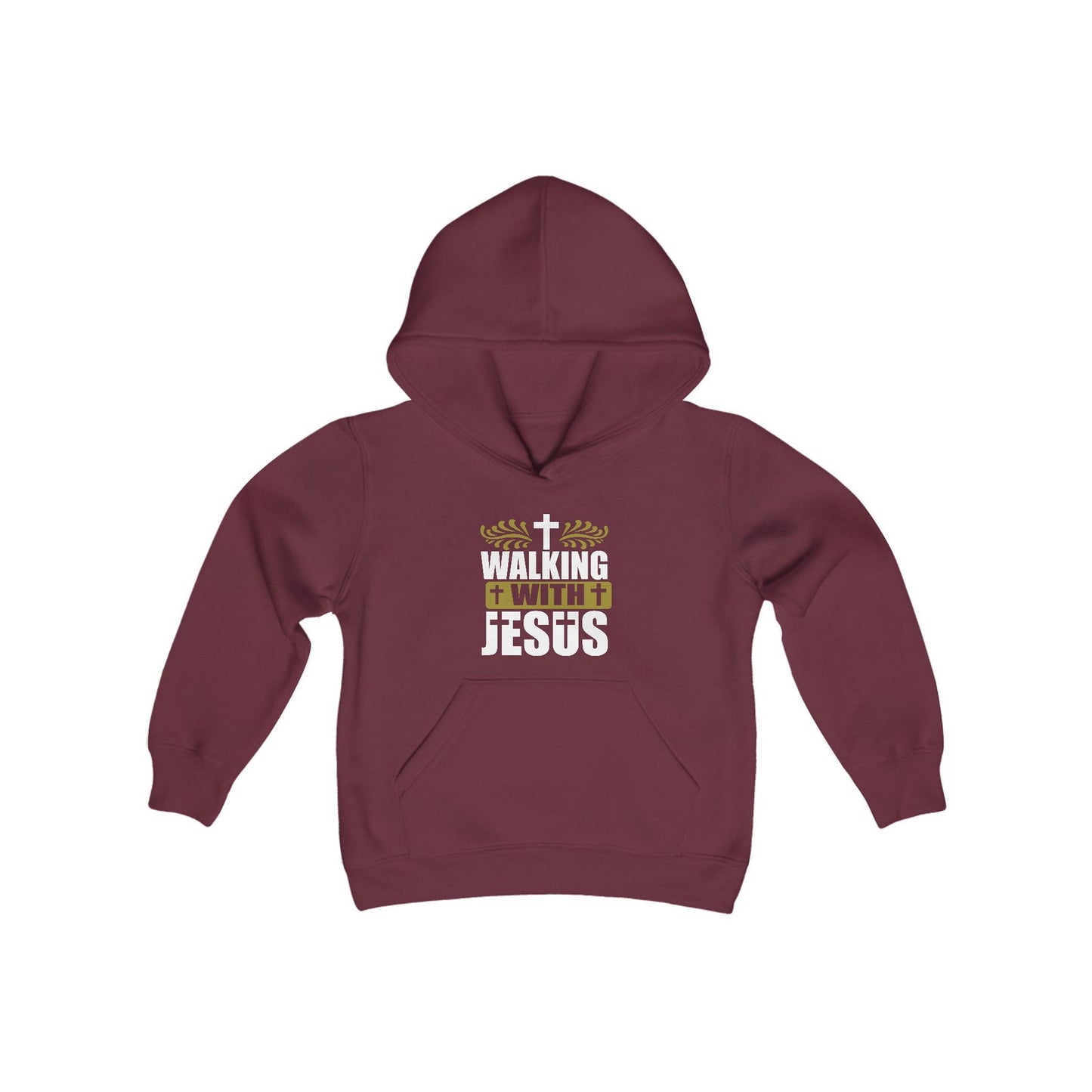 Walking With Jesus Youth Heavy Blend Christian Hooded Sweatshirt - ClaimedbyGodDesigns