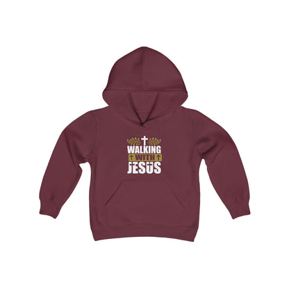 Walking With Jesus Youth Heavy Blend Christian Hooded Sweatshirt - ClaimedbyGodDesigns