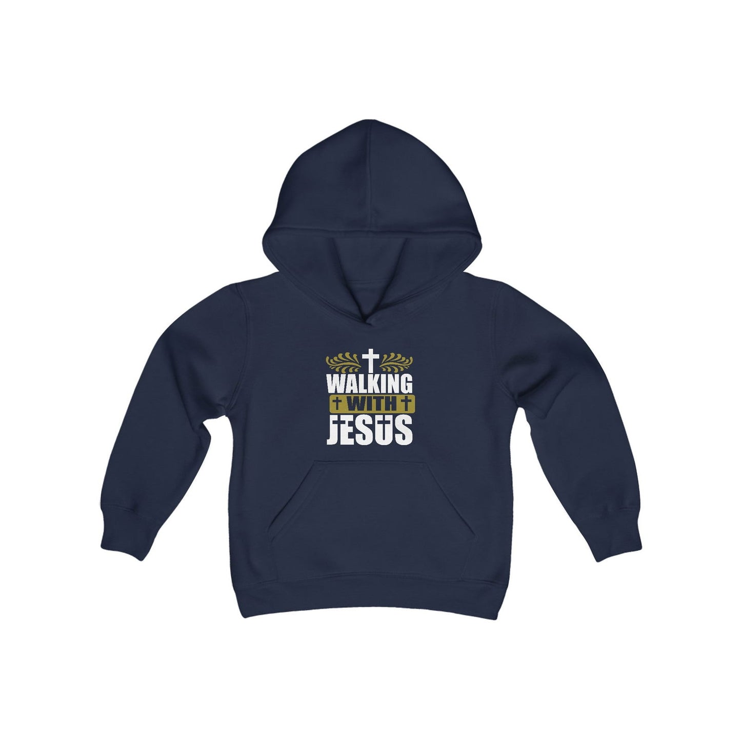 Walking With Jesus Youth Heavy Blend Christian Hooded Sweatshirt - ClaimedbyGodDesigns