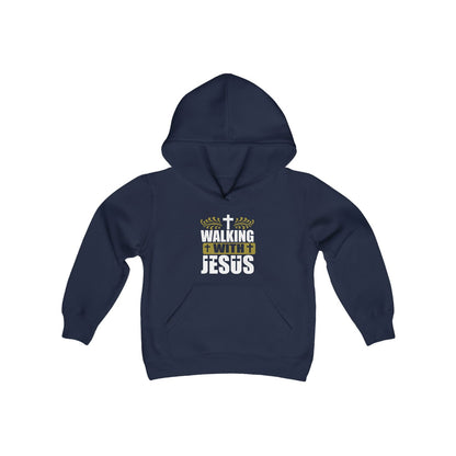 Walking With Jesus Youth Heavy Blend Christian Hooded Sweatshirt - ClaimedbyGodDesigns