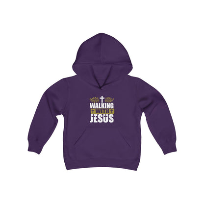 Walking With Jesus Youth Heavy Blend Christian Hooded Sweatshirt - ClaimedbyGodDesigns