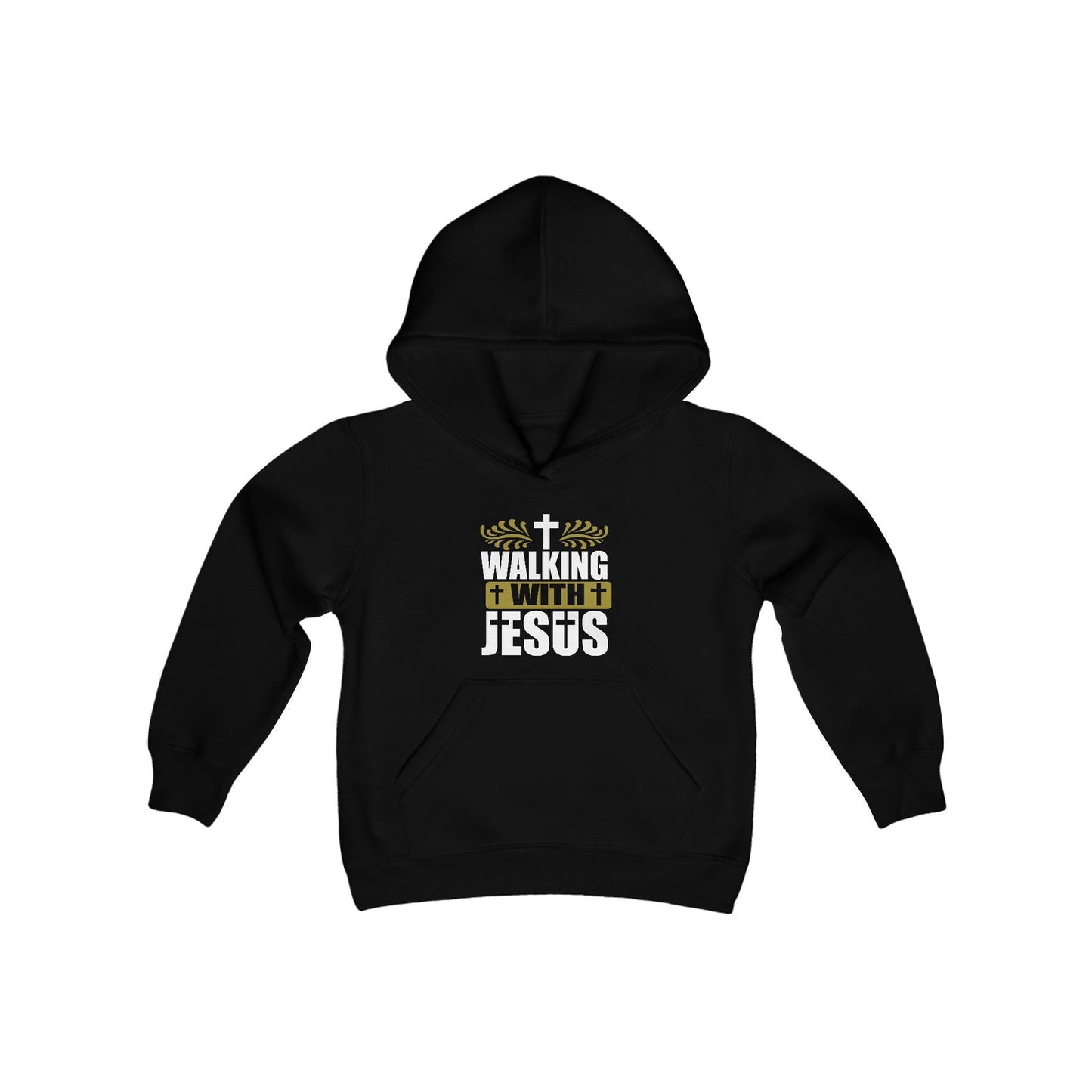 Walking With Jesus Youth Heavy Blend Christian Hooded Sweatshirt - ClaimedbyGodDesigns