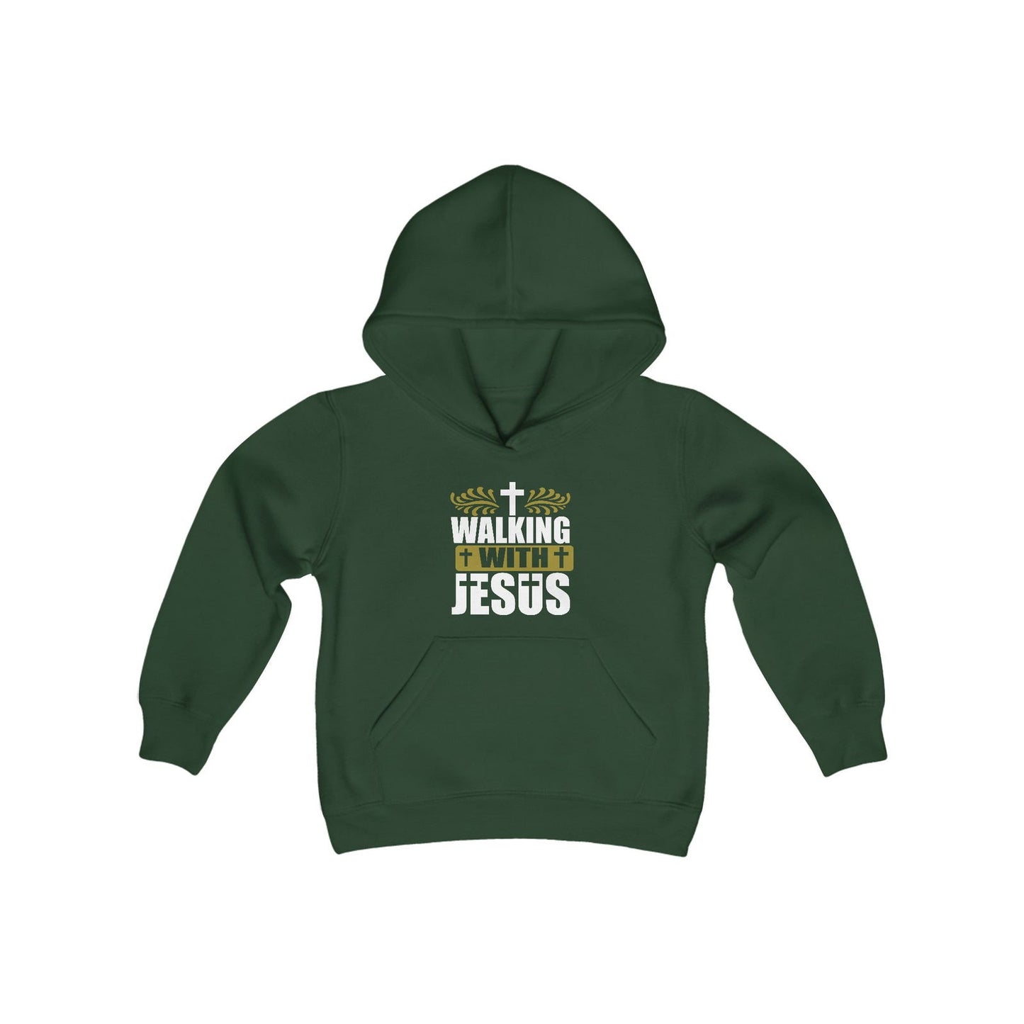 Walking With Jesus Youth Heavy Blend Christian Hooded Sweatshirt - ClaimedbyGodDesigns