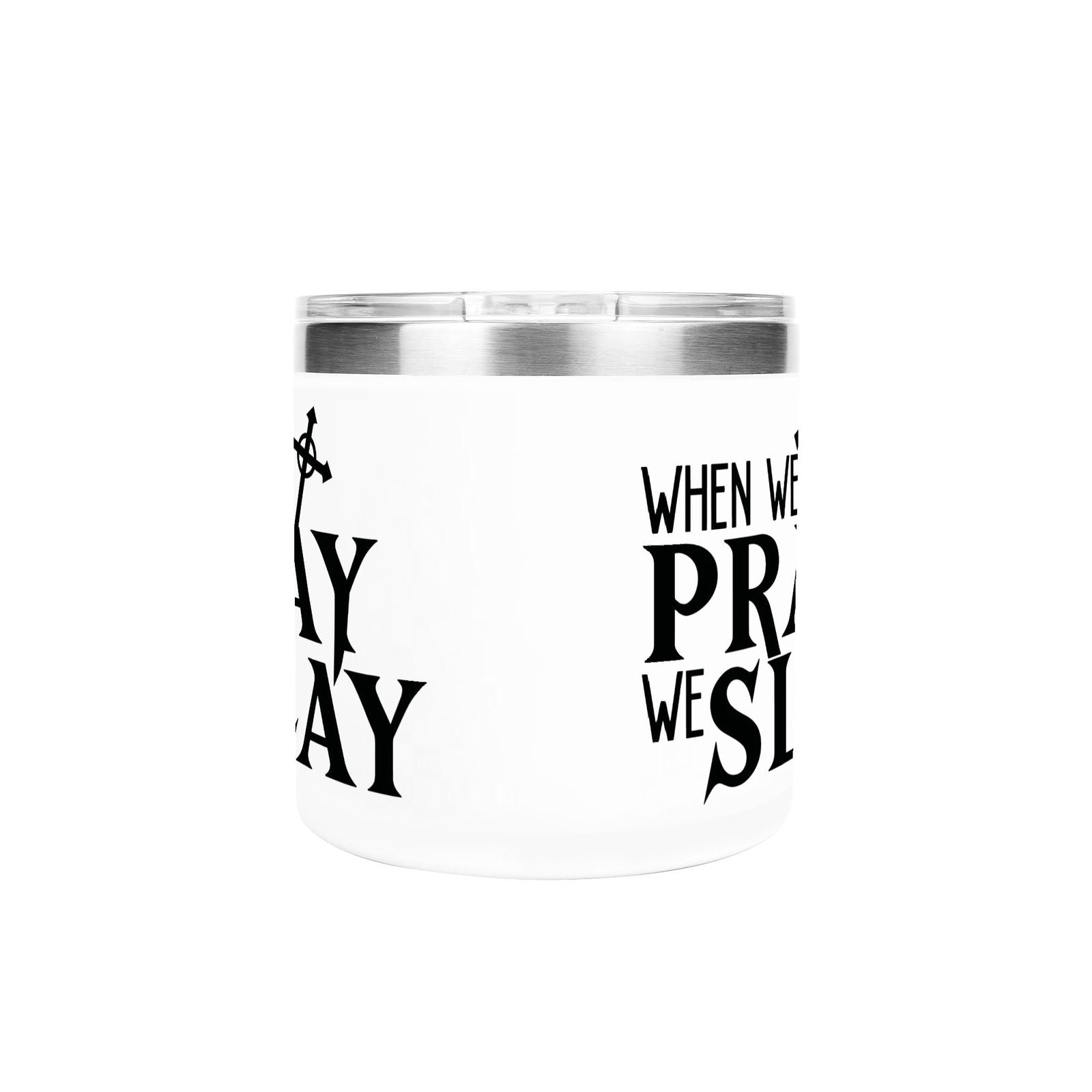 When We Pray We Slay Christian 14oz Stainless Steel Coffee Mug Coffee Cup with Lid and Handle - ClaimedbyGodDesigns