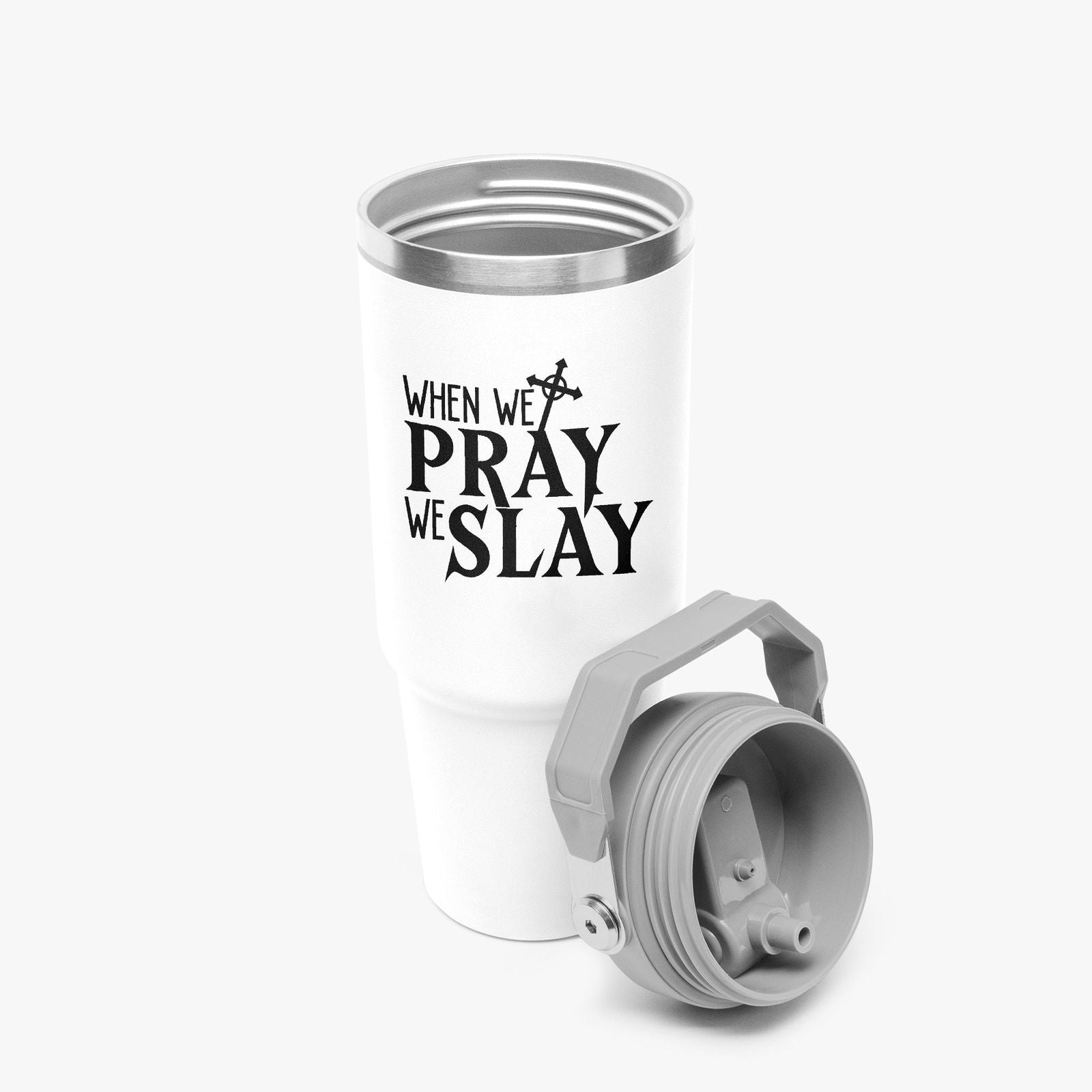When We Pray We Slay Christian Flip Straw Tumbler - 30oz - ClaimedbyGodDesigns