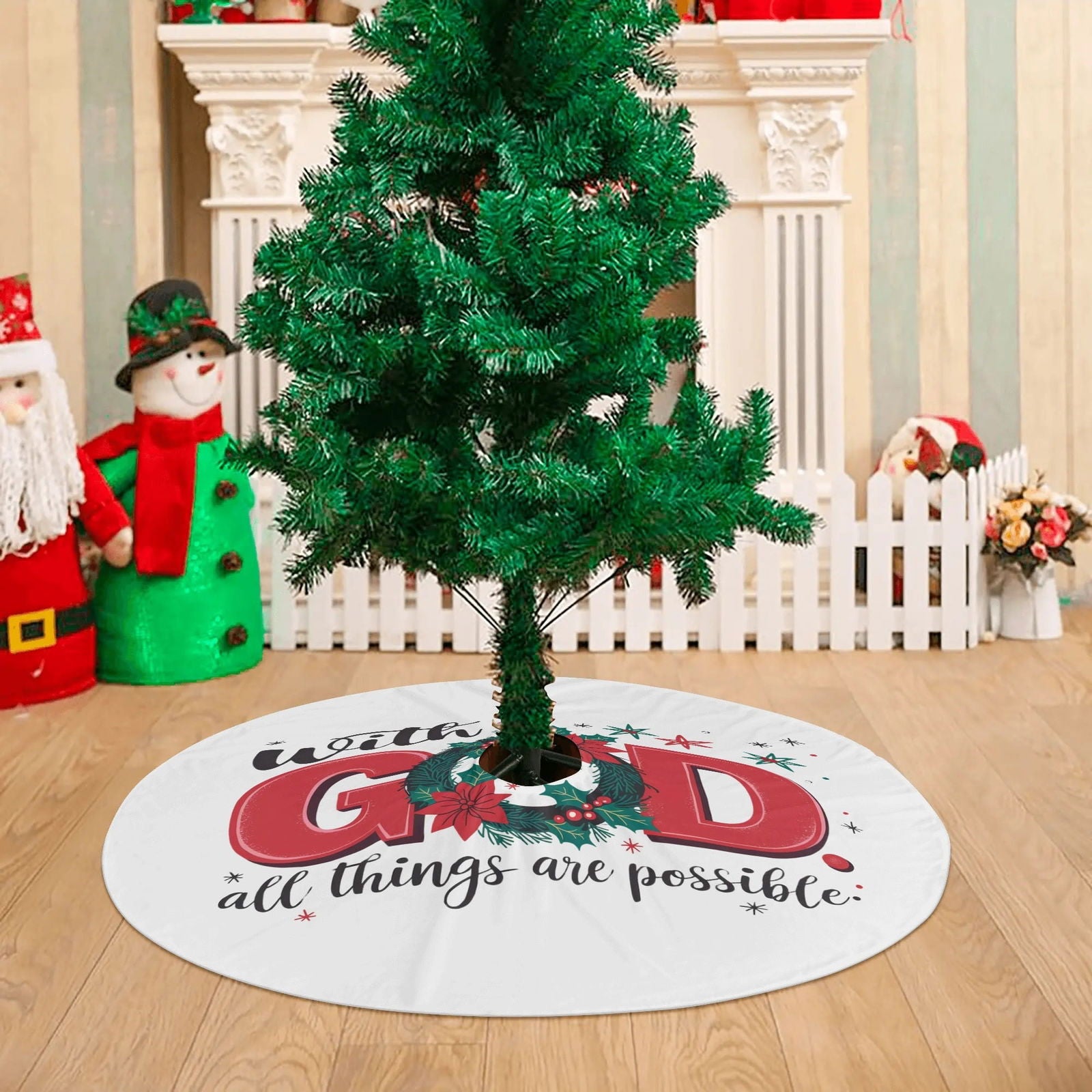 With God All Things Are Possible Christian Christmas Tree Skirt - ClaimedbyGodDesigns