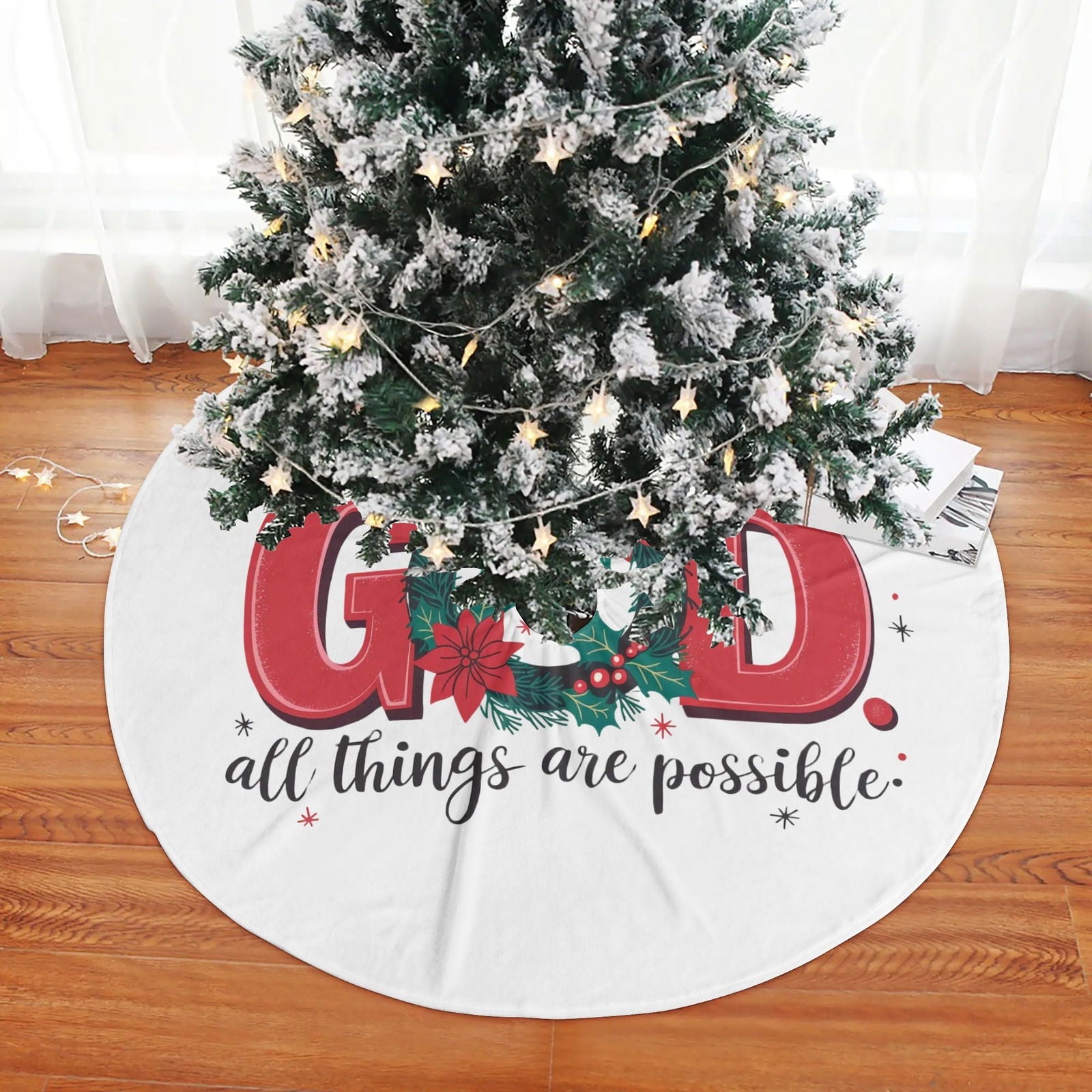 With God All Things Are Possible Christian Christmas Tree Skirt - ClaimedbyGodDesigns