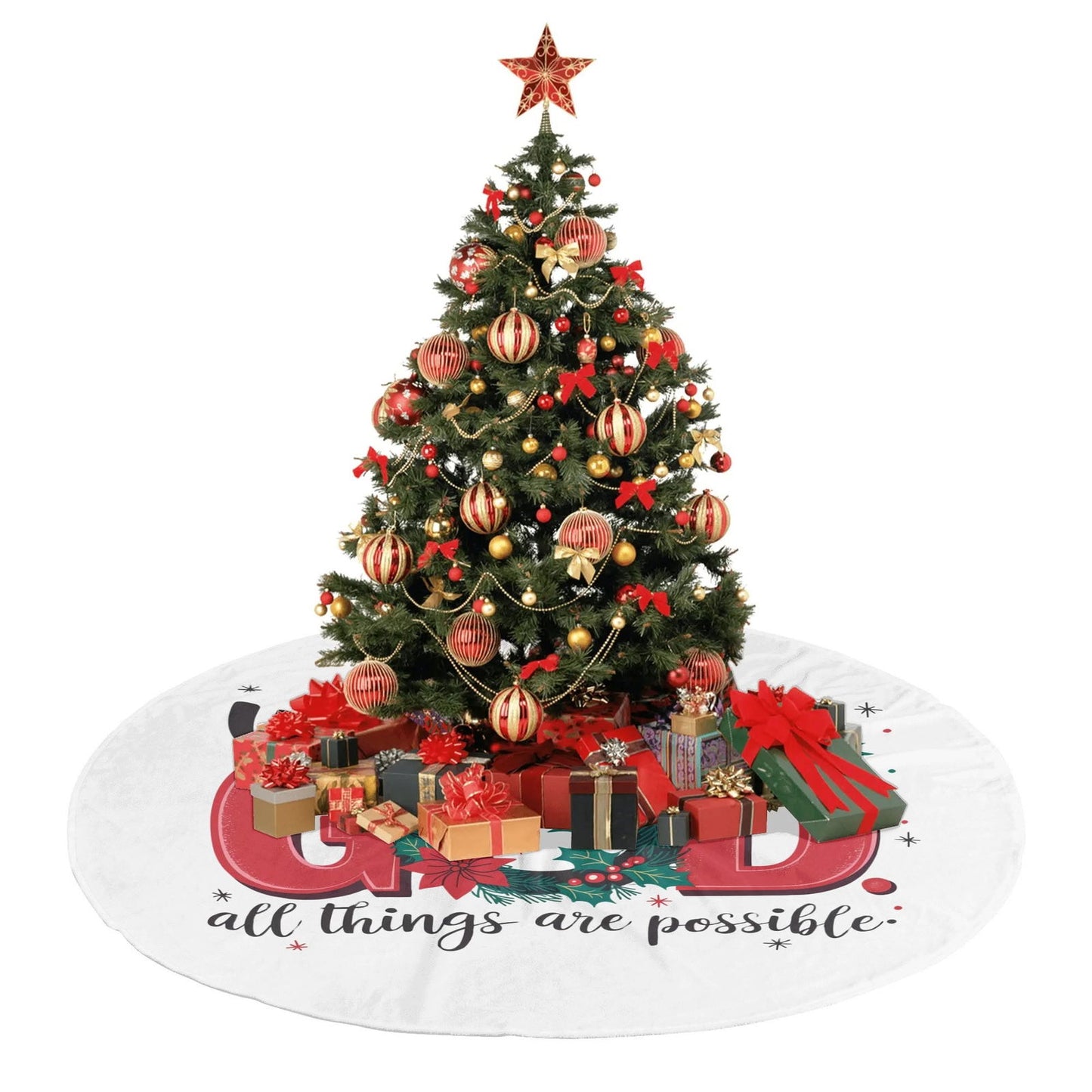 With God All Things Are Possible Christian Christmas Tree Skirt - ClaimedbyGodDesigns