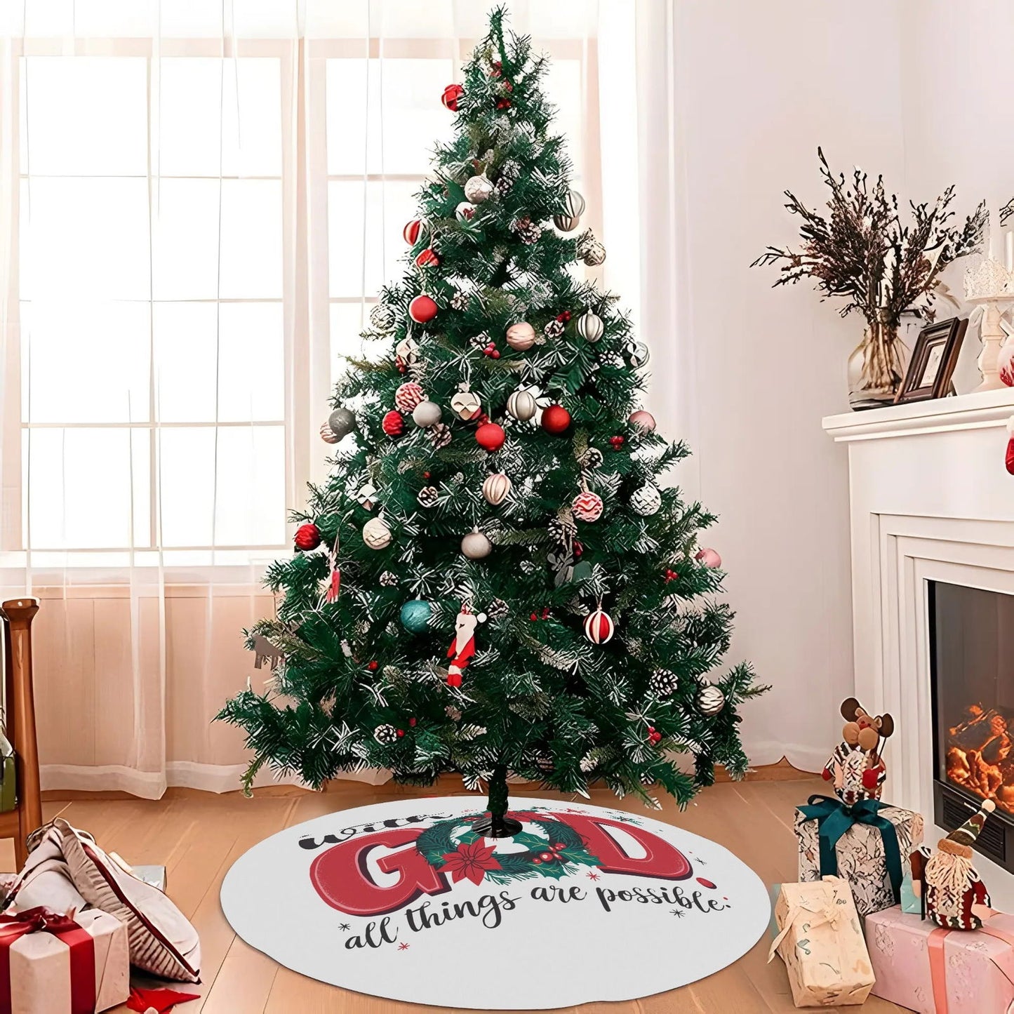 With God All Things Are Possible Christian Christmas Tree Skirt - ClaimedbyGodDesigns