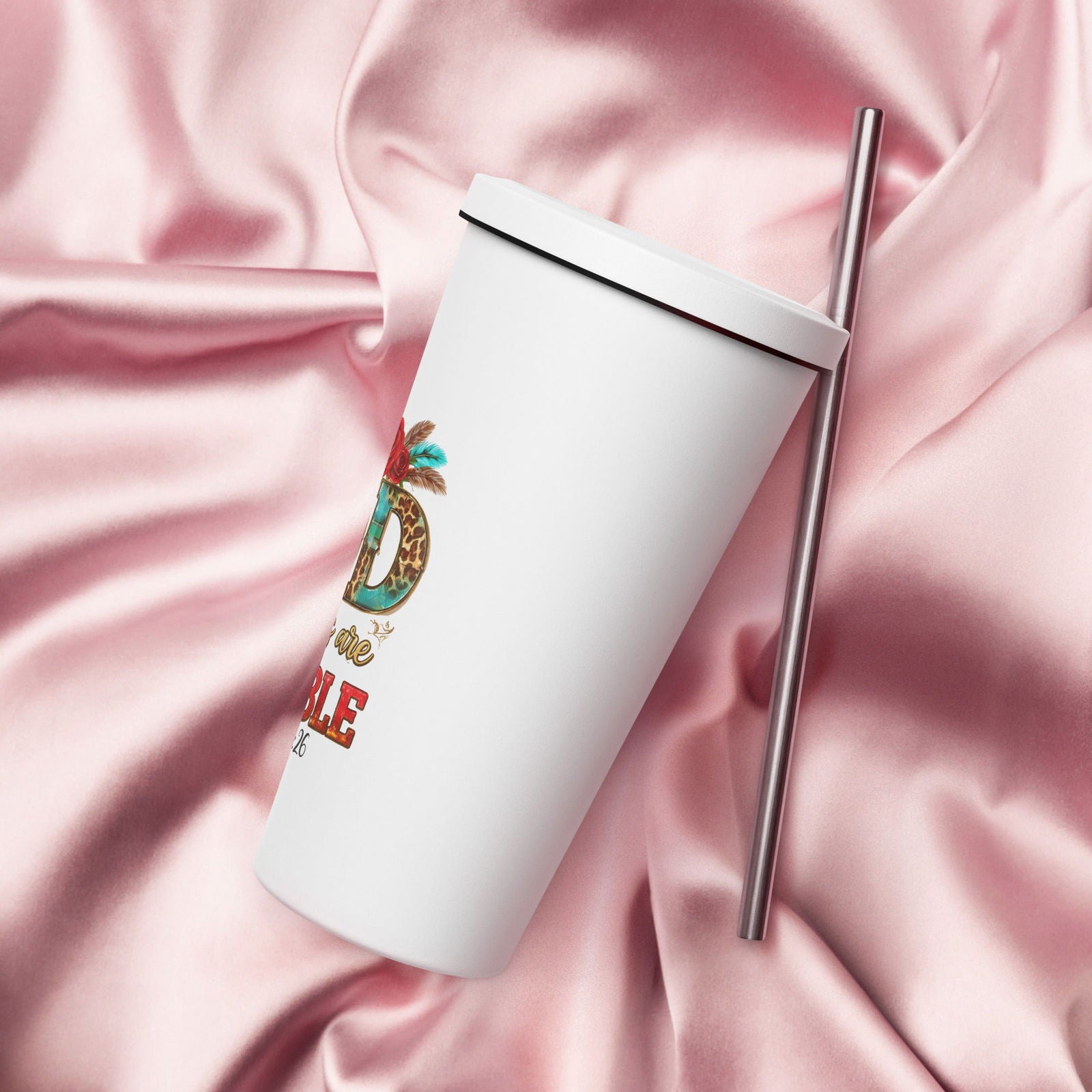 With God All Things Are Possible Christian Insulated 20oz Tumbler with a straw - ClaimedbyGodDesigns