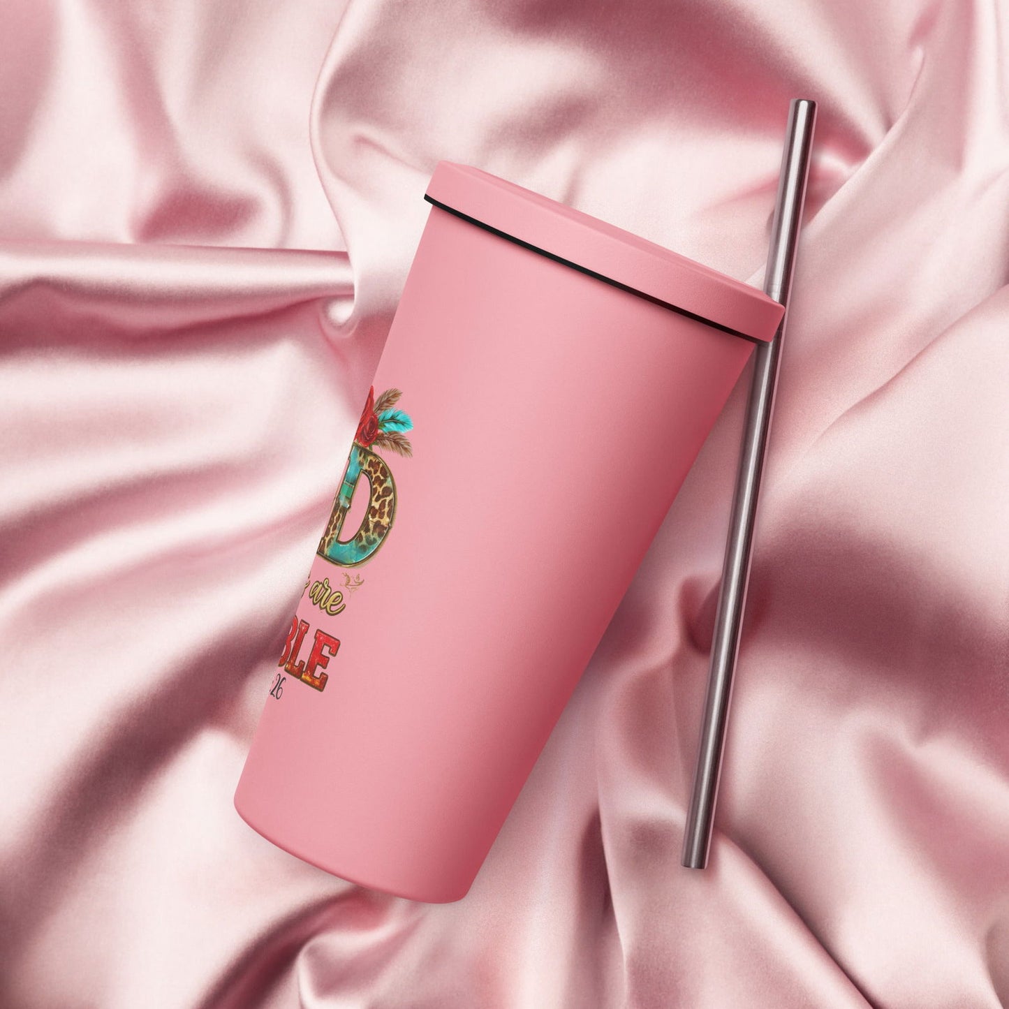 With God All Things Are Possible Christian Insulated 20oz Tumbler with a straw - ClaimedbyGodDesigns