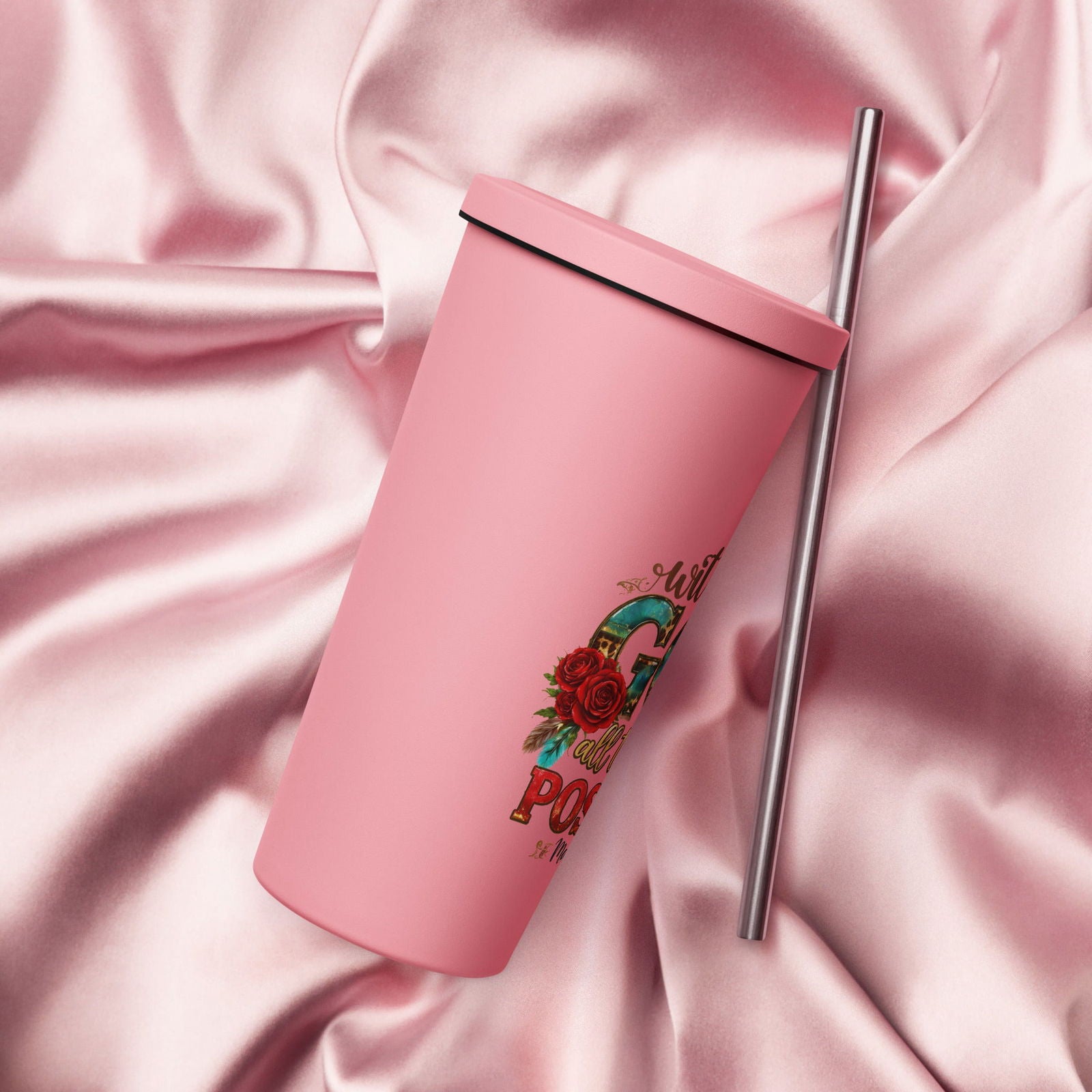 With God All Things Are Possible Christian Insulated 20oz Tumbler with a straw - ClaimedbyGodDesigns