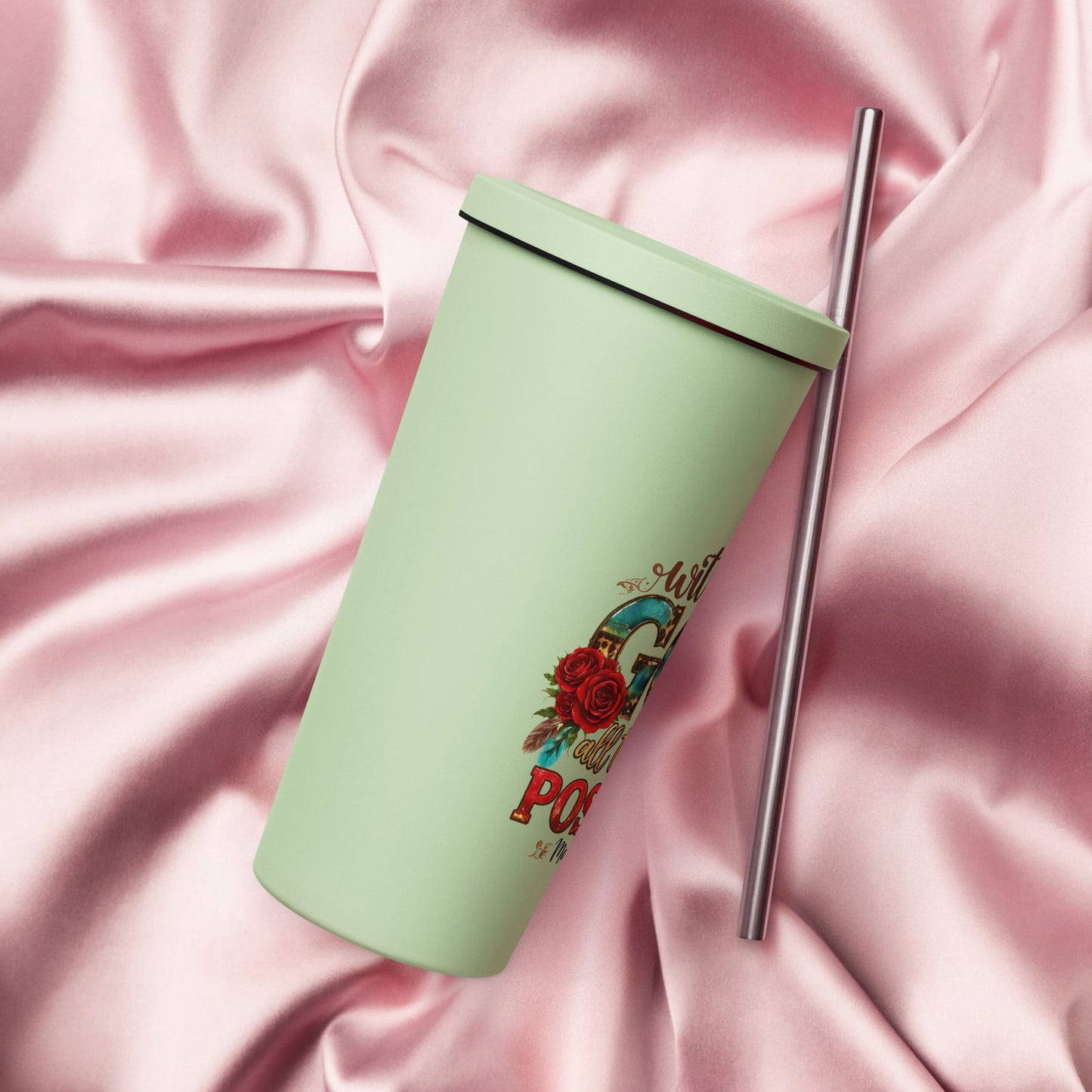 With God All Things Are Possible Christian Insulated 20oz Tumbler with a straw - ClaimedbyGodDesigns