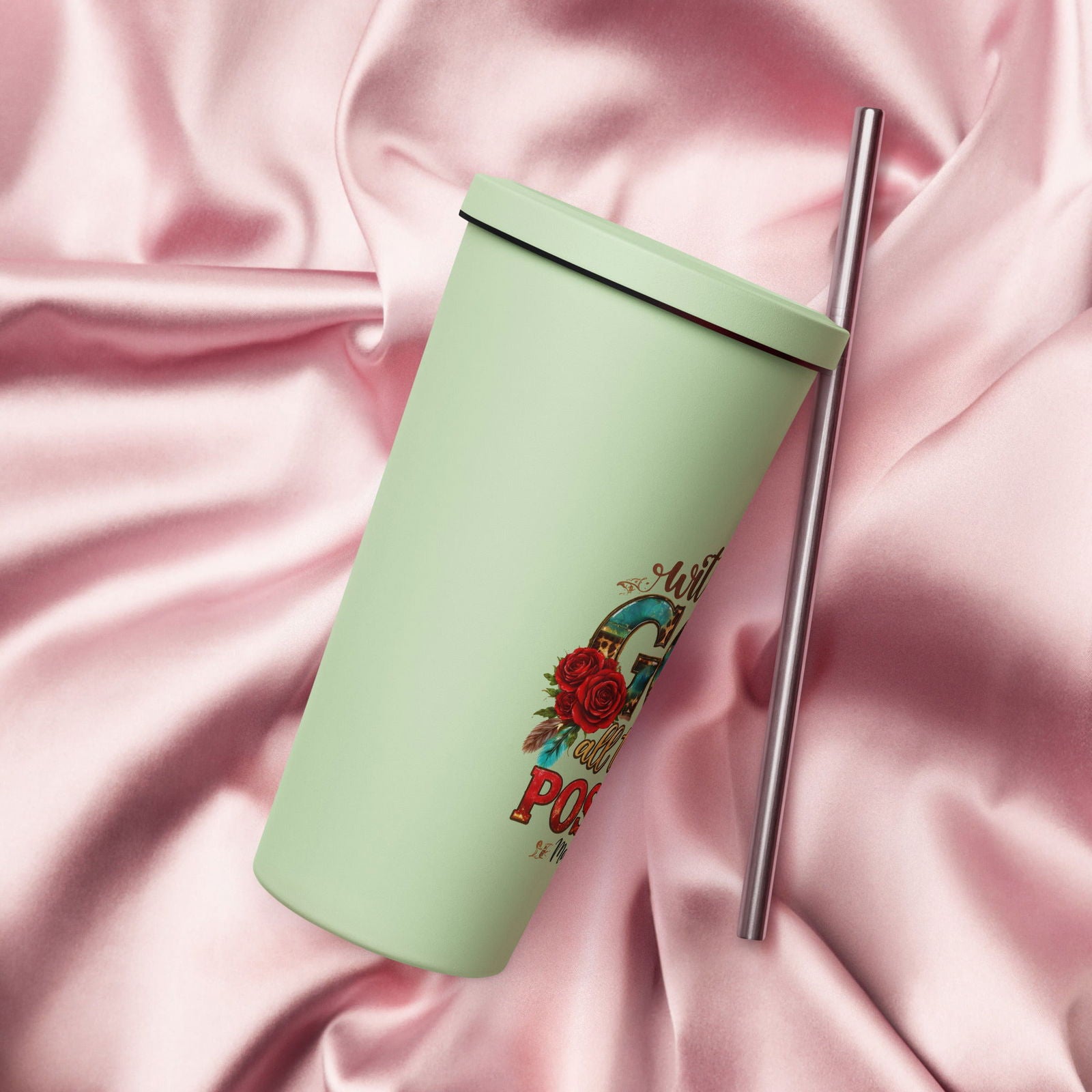 With God All Things Are Possible Christian Insulated 20oz Tumbler with a straw - ClaimedbyGodDesigns