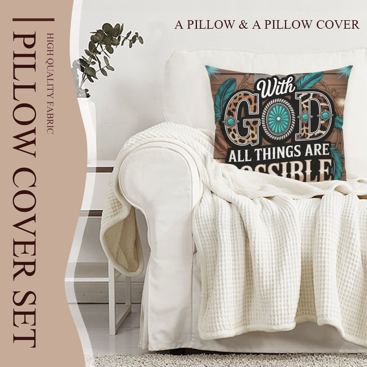 With God All Things Are Possible Christian Pillow (pillow cover + pillow insert) - ClaimedbyGodDesigns