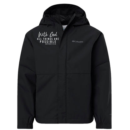 With God All Things Are Possible Premium Christian Youth Hikebound II Jacket - ClaimedbyGodDesigns