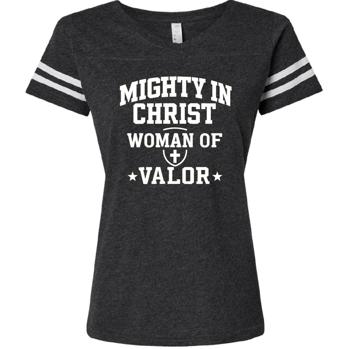Woman OF Valor Women's Christian Football Jersey T-shirt - ClaimedbyGodDesigns