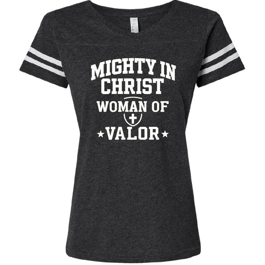 Woman OF Valor Women's Christian Football Jersey T-shirt - ClaimedbyGodDesigns