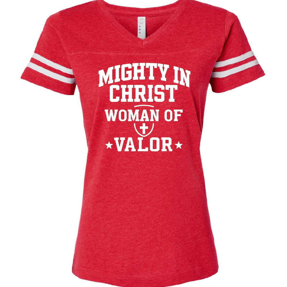 Woman OF Valor Women's Christian Football Jersey T-shirt - ClaimedbyGodDesigns