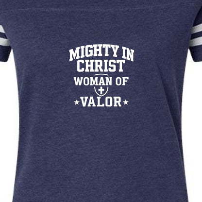 Woman OF Valor Women's Christian Football Jersey T-shirt - ClaimedbyGodDesigns