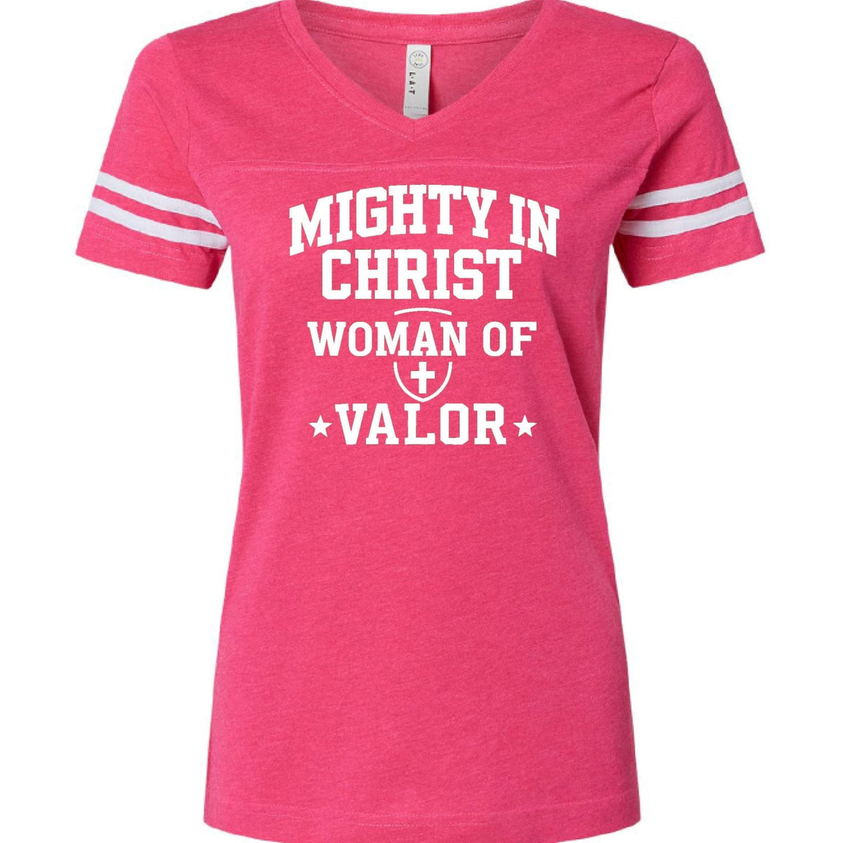 Woman OF Valor Women's Christian Football Jersey T-shirt - ClaimedbyGodDesigns
