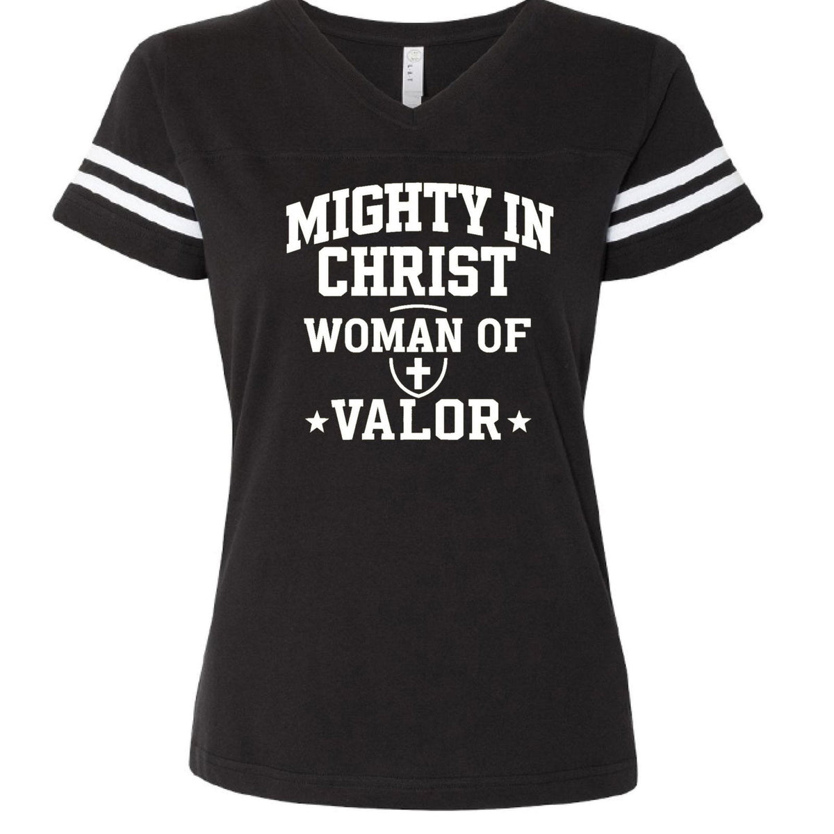 Woman OF Valor Women's Christian Football Jersey T-shirt - ClaimedbyGodDesigns