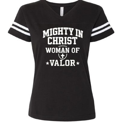 Woman OF Valor Women's Christian Football Jersey T-shirt - ClaimedbyGodDesigns