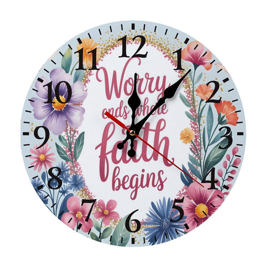 Worry Ends Where Faith Begins Christian Modern Wooden Wall Clock - ClaimedbyGodDesigns