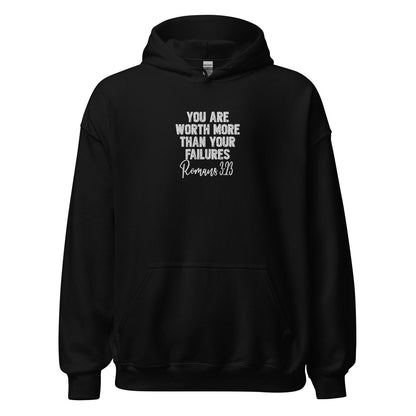 Worth More Than Your Failures Christian Unisex Embroidered Hooded Sweatshirt - ClaimedbyGodDesigns
