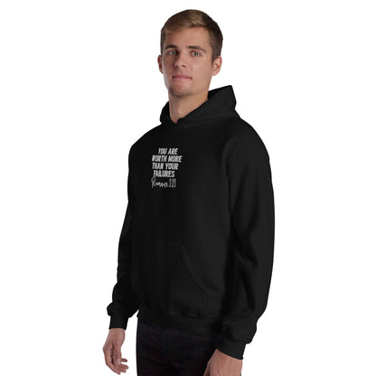 Worth More Than Your Failures Christian Unisex Embroidered Hooded Sweatshirt - ClaimedbyGodDesigns