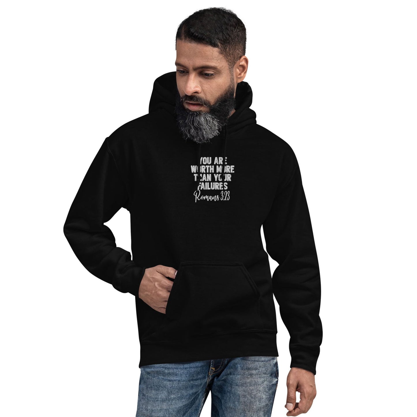Worth More Than Your Failures Christian Unisex Embroidered Hooded Sweatshirt - ClaimedbyGodDesigns