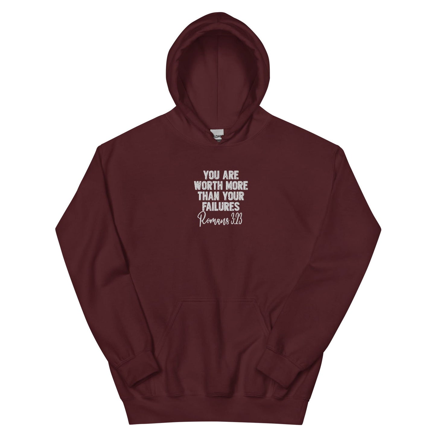 Worth More Than Your Failures Christian Unisex Embroidered Hooded Sweatshirt - ClaimedbyGodDesigns