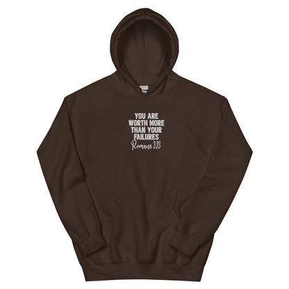 Worth More Than Your Failures Christian Unisex Embroidered Hooded Sweatshirt - ClaimedbyGodDesigns