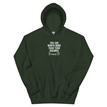 Worth More Than Your Failures Christian Unisex Embroidered Hooded Sweatshirt - ClaimedbyGodDesigns