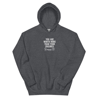 Worth More Than Your Failures Christian Unisex Embroidered Hooded Sweatshirt - ClaimedbyGodDesigns