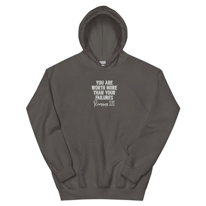 Worth More Than Your Failures Christian Unisex Embroidered Hooded Sweatshirt - ClaimedbyGodDesigns