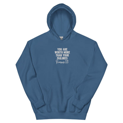 Worth More Than Your Failures Christian Unisex Embroidered Hooded Sweatshirt - ClaimedbyGodDesigns