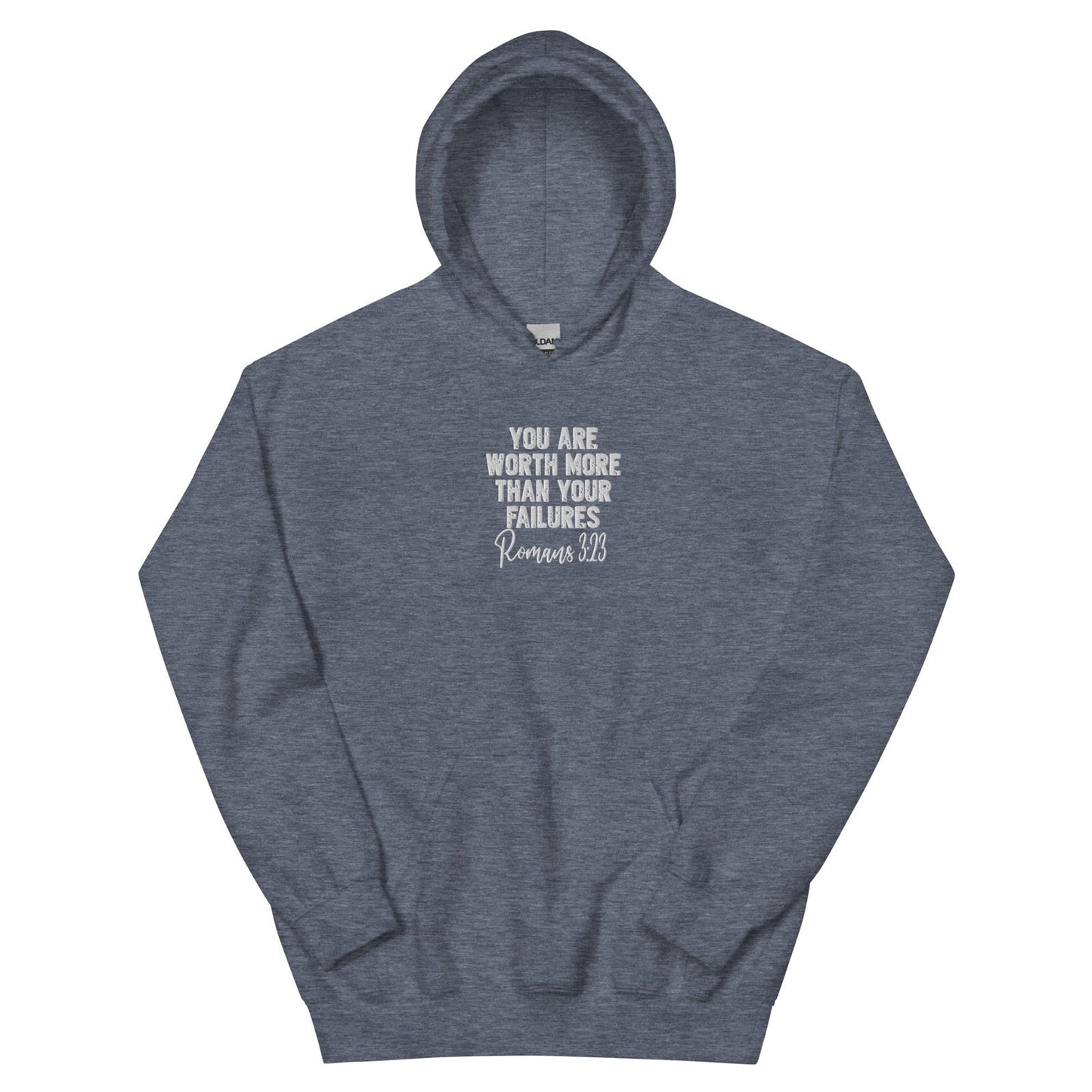 Worth More Than Your Failures Christian Unisex Embroidered Hooded Sweatshirt - ClaimedbyGodDesigns