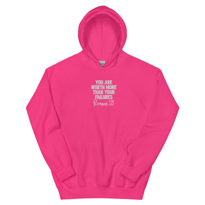Worth More Than Your Failures Christian Unisex Embroidered Hooded Sweatshirt - ClaimedbyGodDesigns