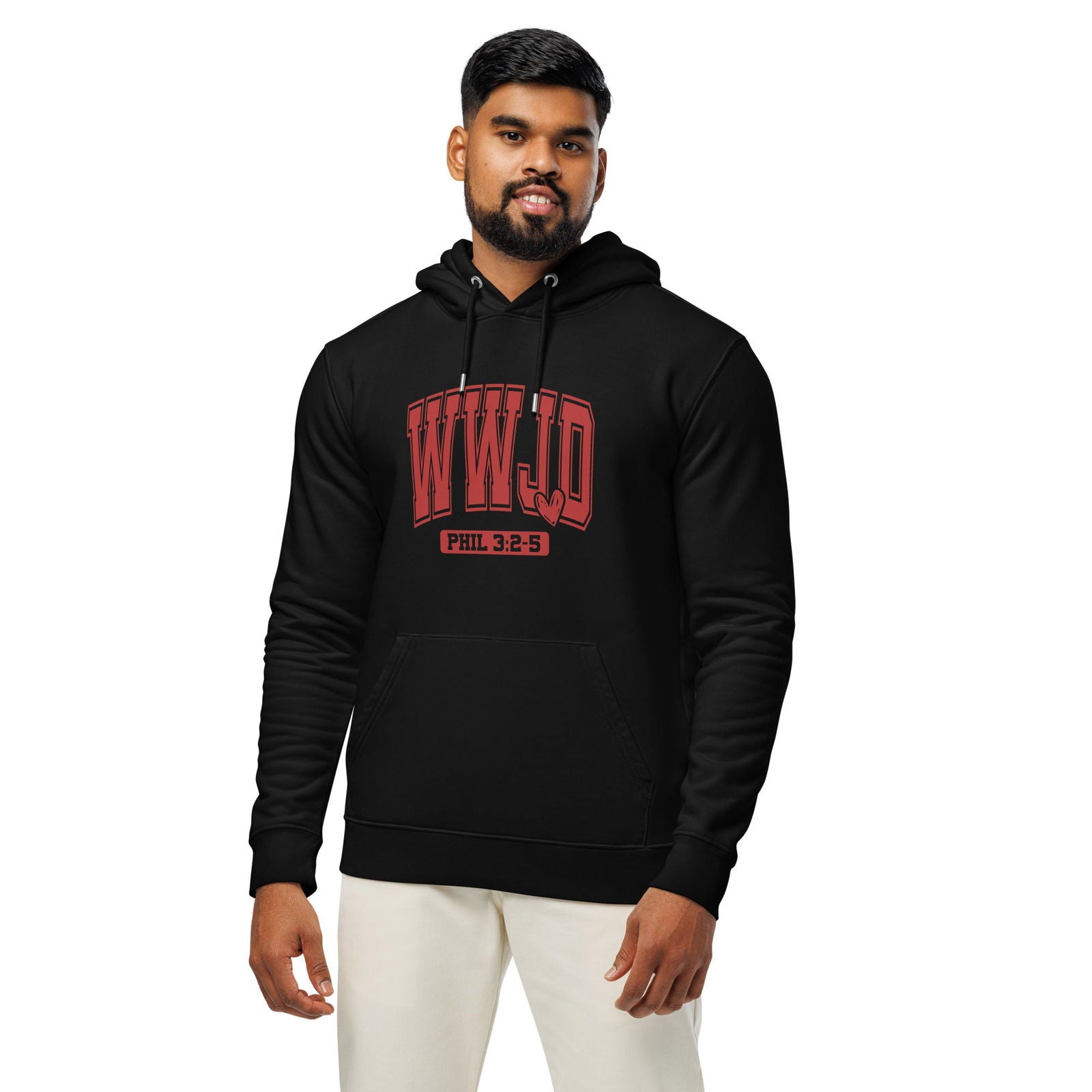 WwJD Unisex Christian essential organic hooded sweatshirt - ClaimedbyGodDesigns